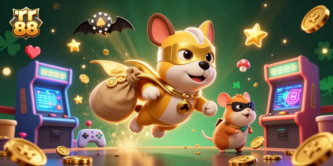 Experience the thrill of rr 88 with a flying superhero dog and exciting casino elements.