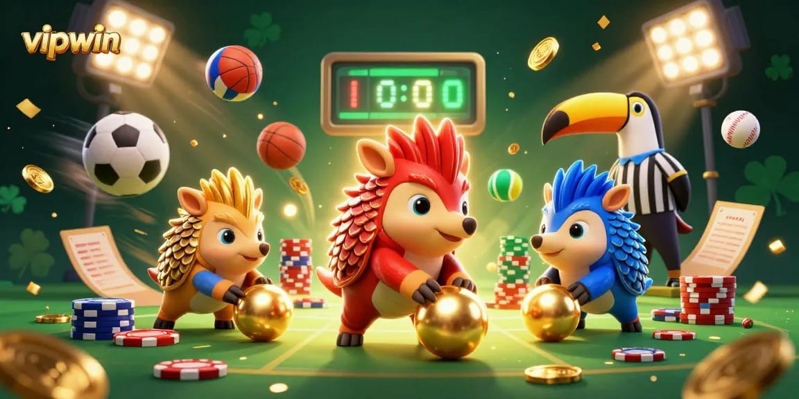 vipwin betting pangolins engage in a vibrant casino game scene with dynamic elements and gold accents