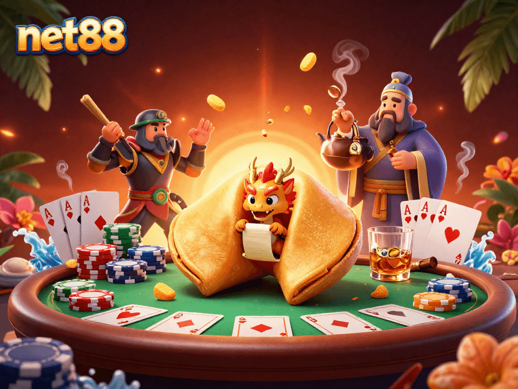 Engage with net88 and enjoy thrilling poker action in a vibrant 3D casino scene.