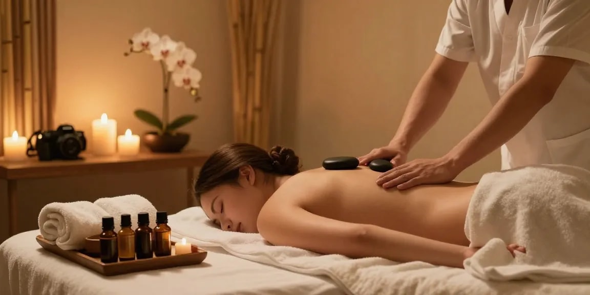 Alo8 luxurious spa treatment showcasing rejuvenating hot stone massage.