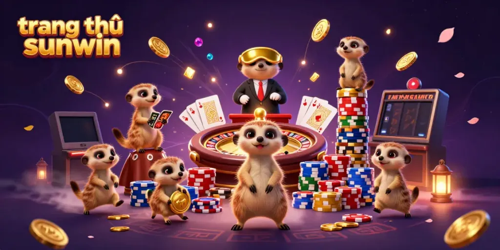 Experience the vibrant world of trang chủ sunwin with animated meerkats in a lively casino atmosphere, showcasing gaming excitement.