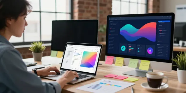 Business professional analyzing metrics for instant indexing in a modern workspace.
