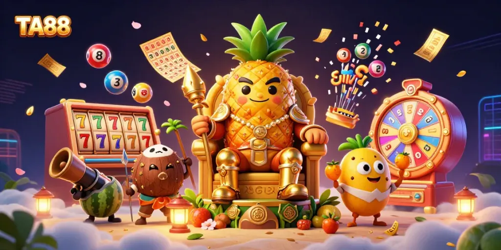 Engage in thrilling TA88 casino adventures with a vibrant scene of gambling characters and elements.