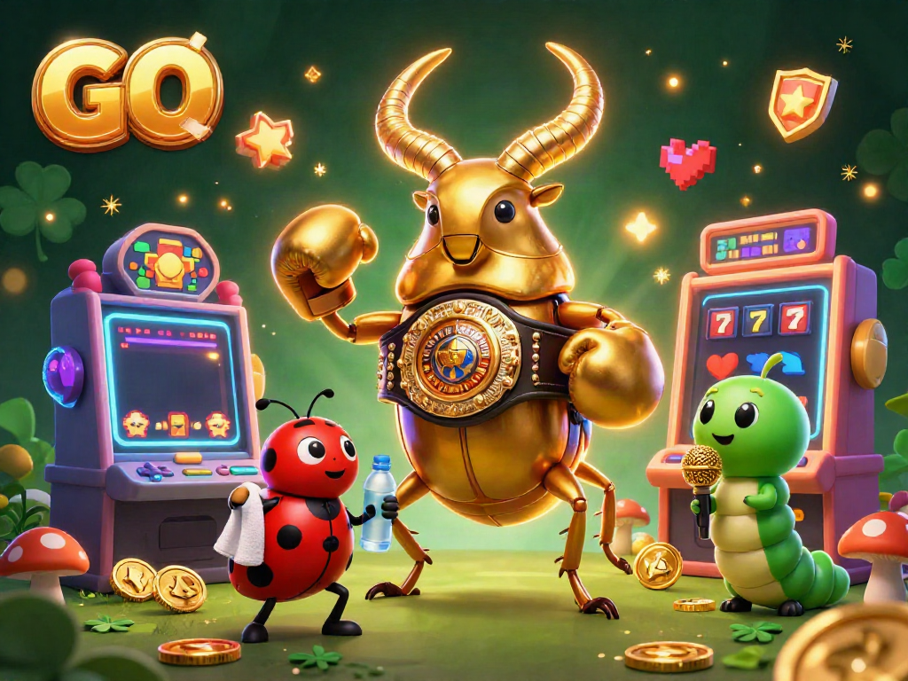 Experience the excitement of GO 88 with our vibrant casino scene featuring a giant beetle boxing champion!