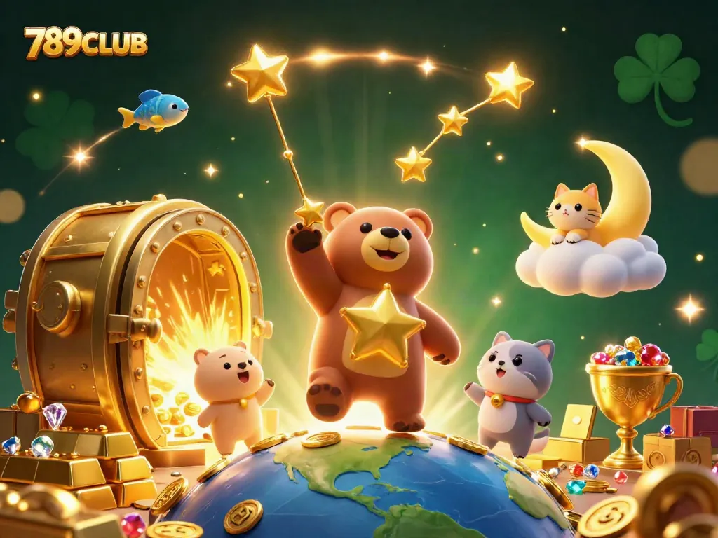 Experience 789CLUB's dazzling casino world with a 3D constellation bear and treasure elements.