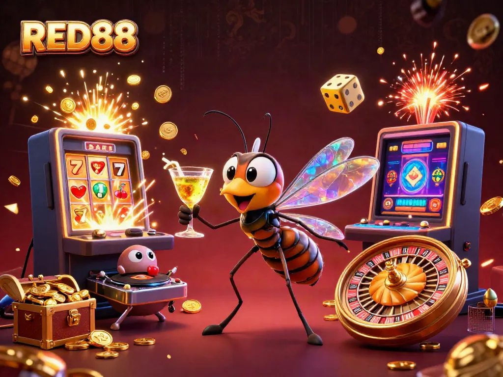 Experience RED88 gaming excitement with vibrant characters and dynamic casino scenes.