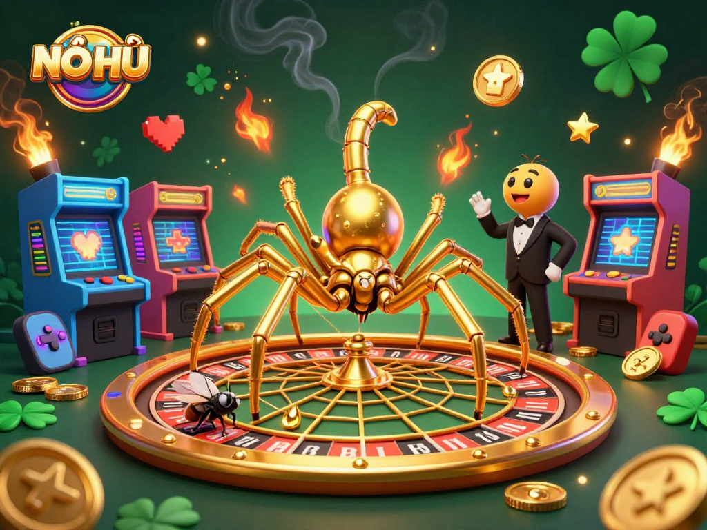 Experience NỔ HŨ excitement with vibrant gaming elements in an engaging 3D illustration.