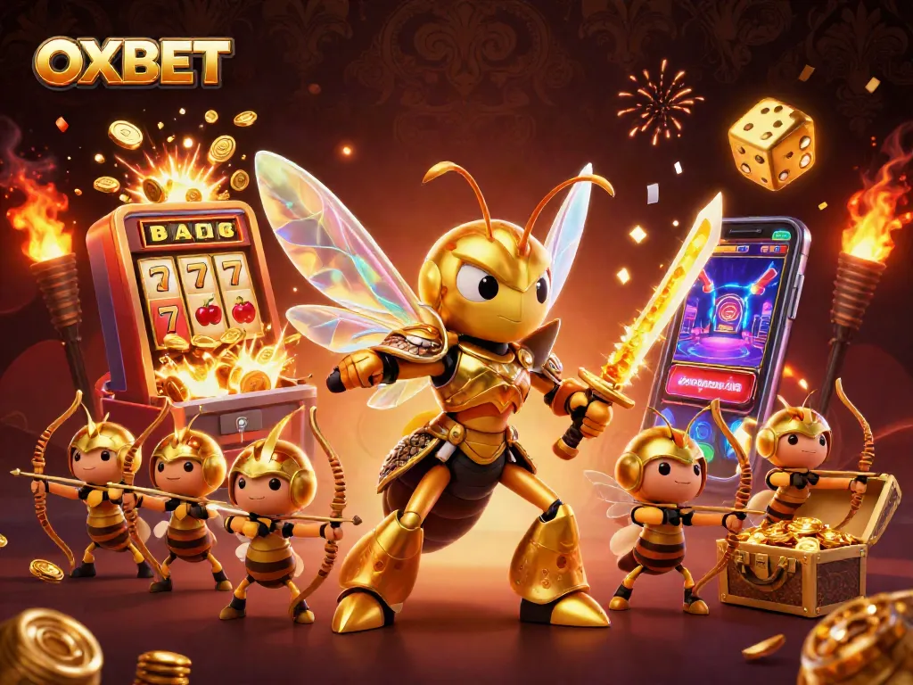 Experience the thrill of OXBET with a dynamic 3D casino illustration featuring engaging characters and exciting game elements.