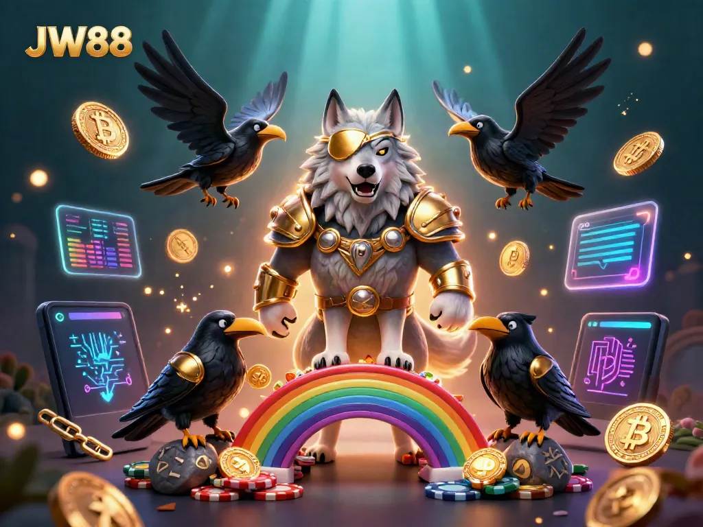 Experience the thrilling world of JW88 with illuminated characters and vibrant casino elements.