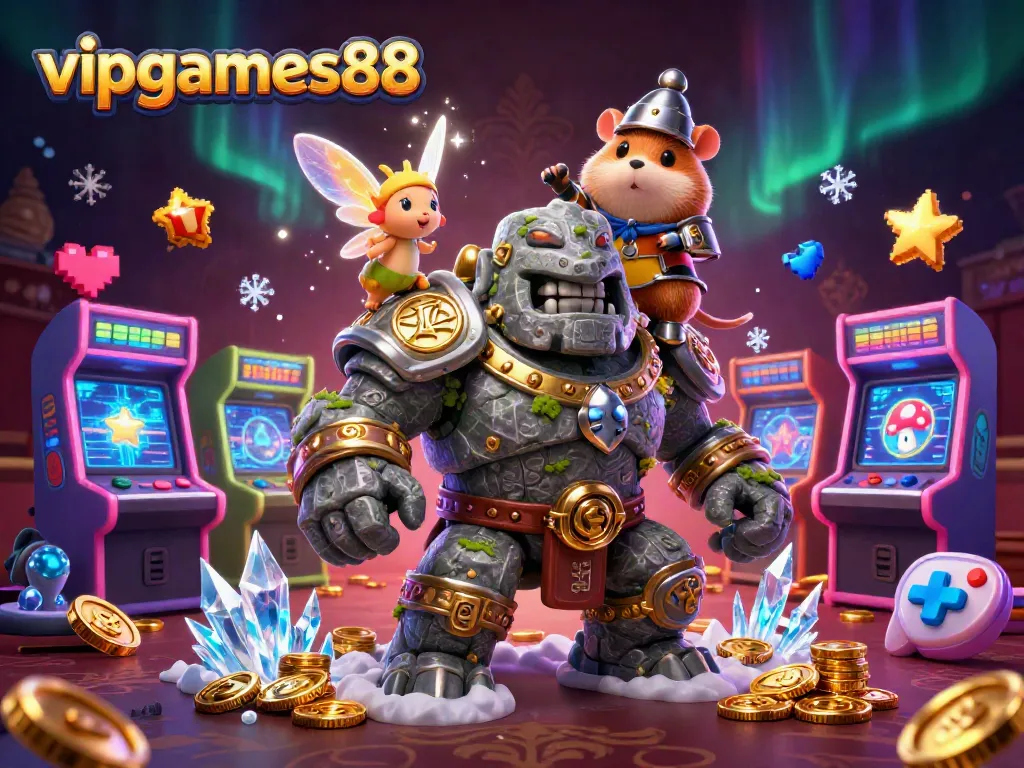 Win big at vipgames88 with thrilling games and magical characters in a vibrant 3D casino scene.