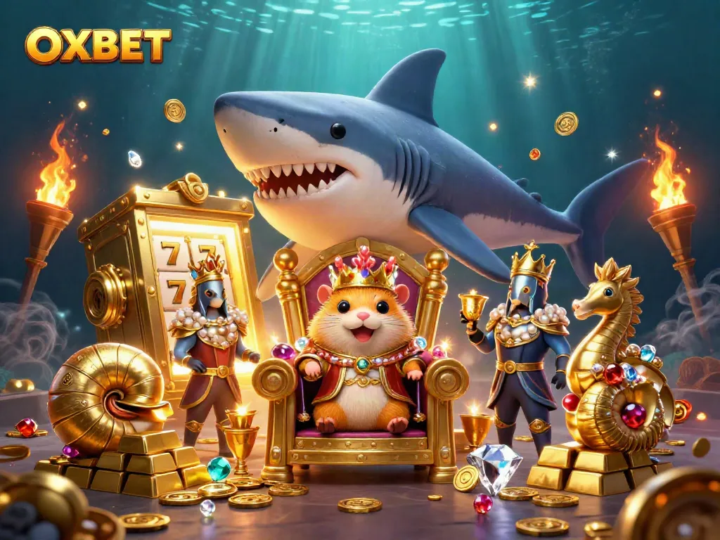 Experience thrilling OXBET gameplay with a vibrant illustration of a hamster king amid a glittering casino