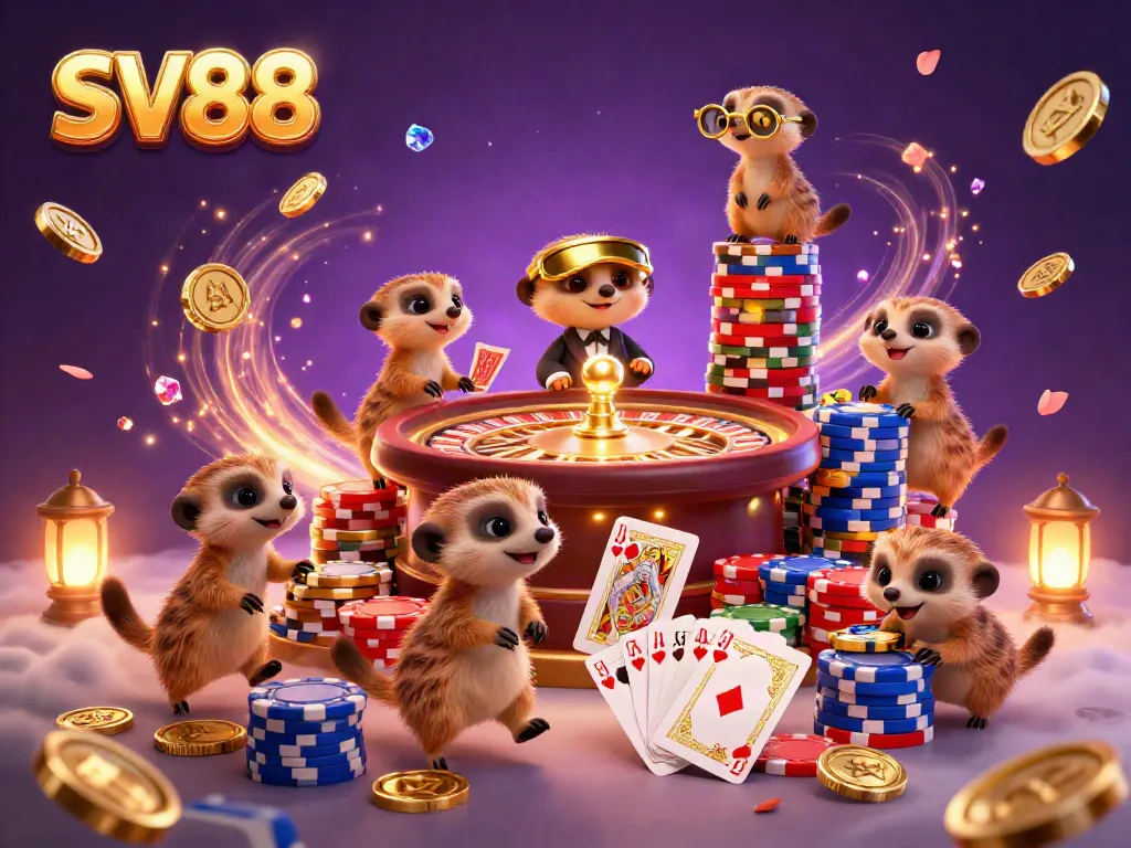 Experience thrilling casino action with meerkats in a vibrant SV88 gaming scene full of excitement and energy.