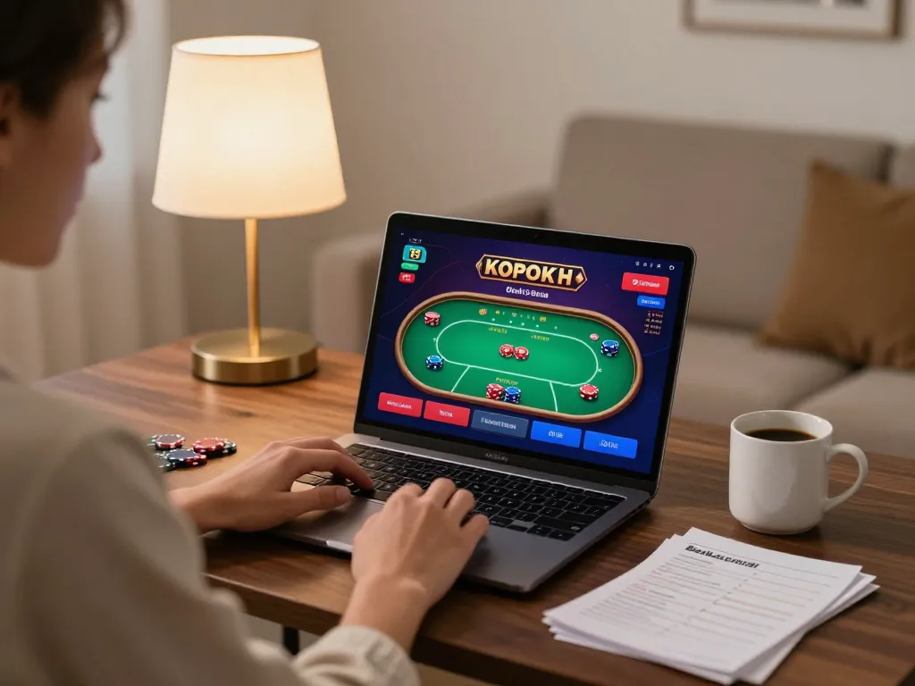 Engaging in online poker strategy on 888b platform with cozy home vibes.