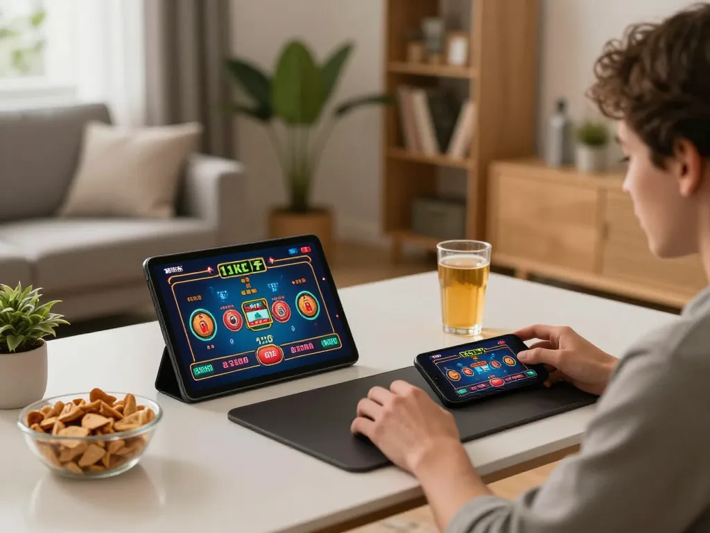 Play engaging online games at vaobet using a tablet in a cozy living room.