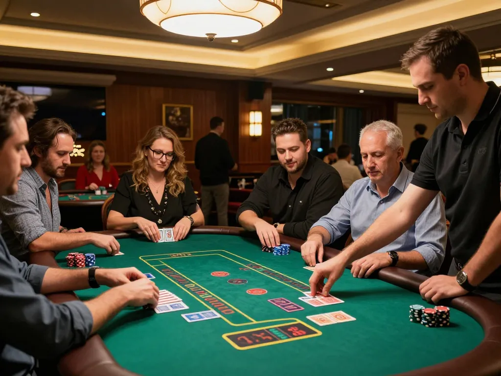 Players engaging in a thrilling blackjack game at GO8 table with vibrant casino ambiance