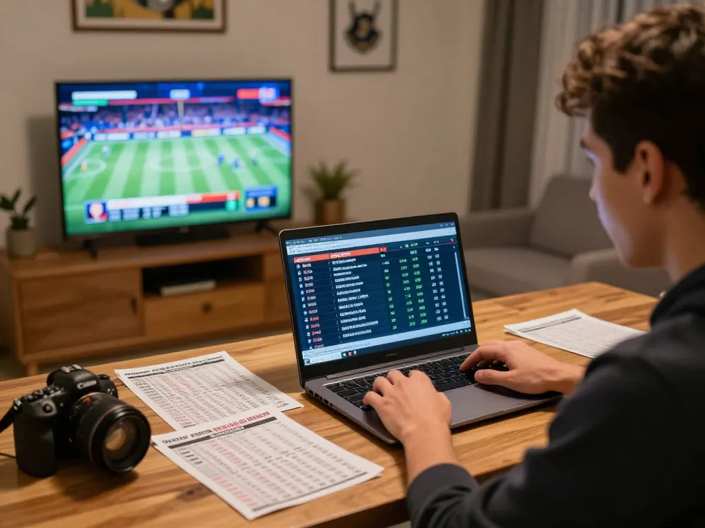 Player engaging in online sports betting on SC88 platform, showing laptop with live odds.