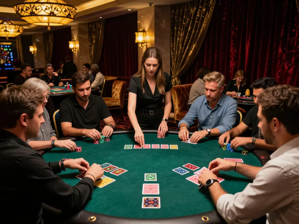 Players at the blackjack table in a vibrant casino capturing the thrill of strategic gameplay with windd