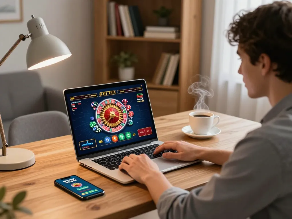Engaging in a live casino game with OPEN88 on a laptop, showcasing strategic gameplay at home.