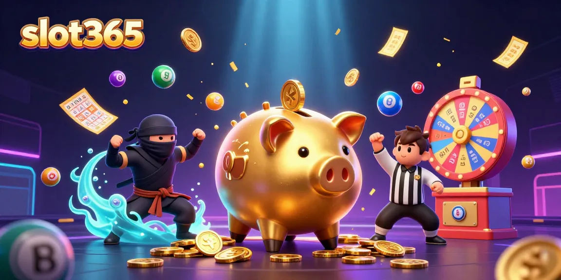 Experience thrilling jackpots with slot365 in a vibrant 3D casino scene filled with action.