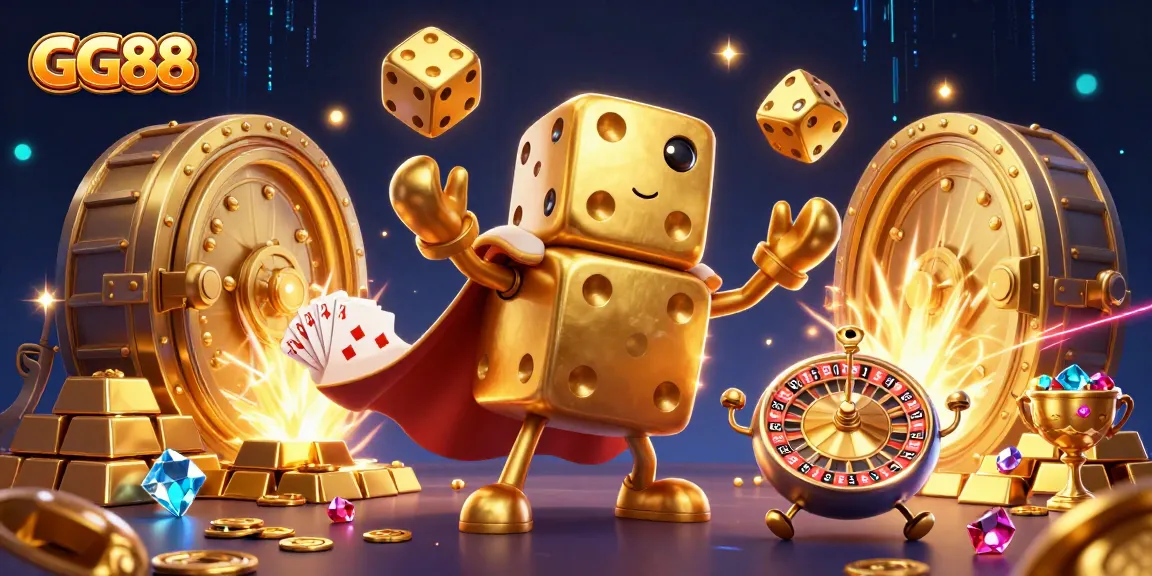 Engage with GG88's thrilling online gaming experience amid golden treasures and dynamic casino elements.