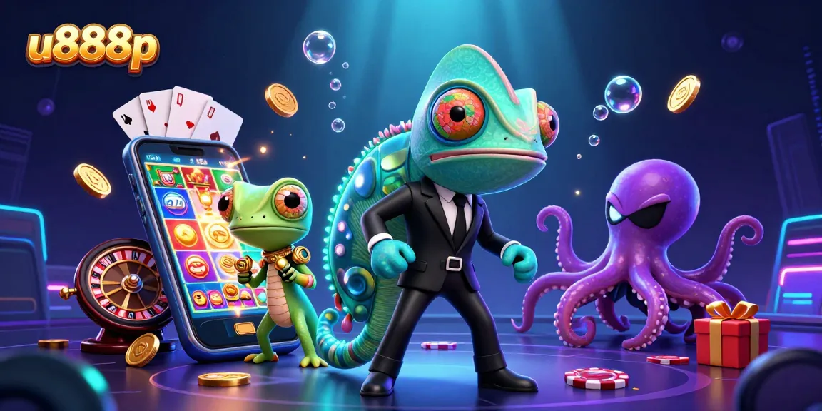 Experience thrilling games at u888p, featuring a digital casino scene with dynamic characters and vibrant elements.