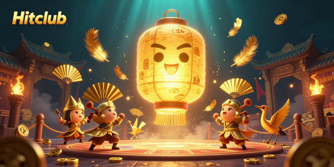 Engage with Hitclub's vibrant casino scene featuring golden lanterns, warriors, and betting tokens.
