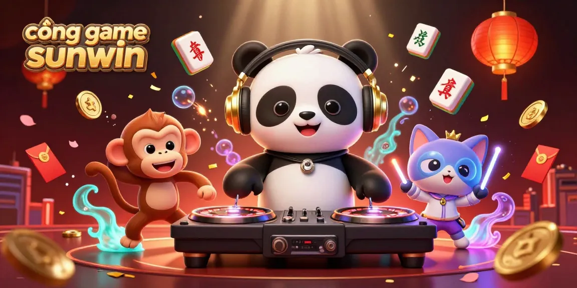 Experience the vibrant energy of cổng game sunwin with dynamic casino-themed characters and elements intertwining.