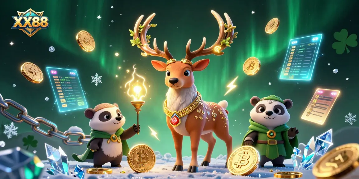 Bet on sports with XX88 - a dynamic scene featuring Celtic elements and cryptocurrency coins.