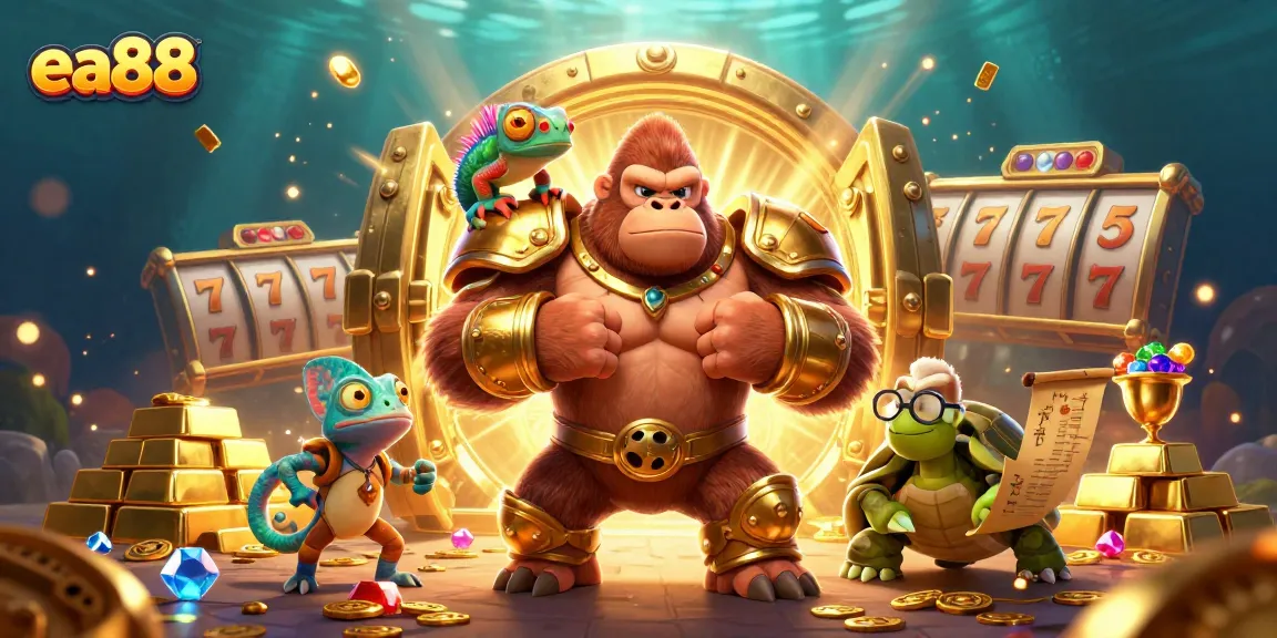 Experience thrilling gameplay at ea88, where a powerful gorilla king and companions explore the treasure vault.