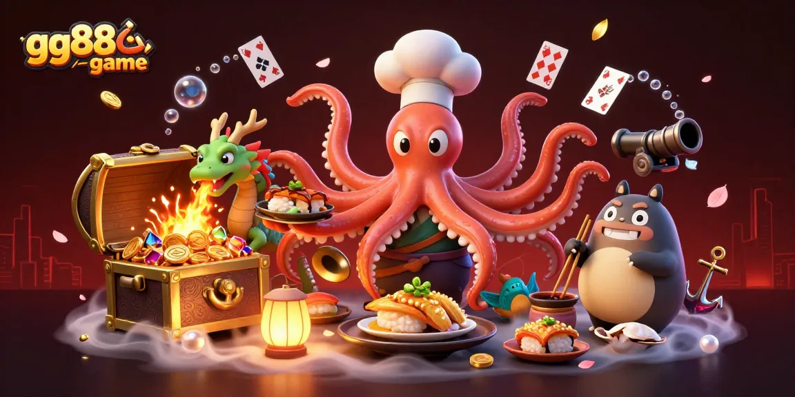 Witness the excitement of casino action with gg88-game, where a sushi chef octopus prepares dazzling dishes!