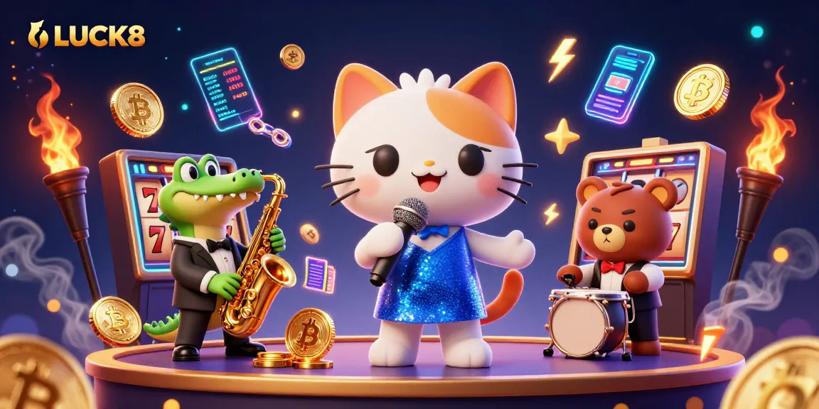 LUCK8 engages players with vibrant casino illustration featuring jazz and funk characters.