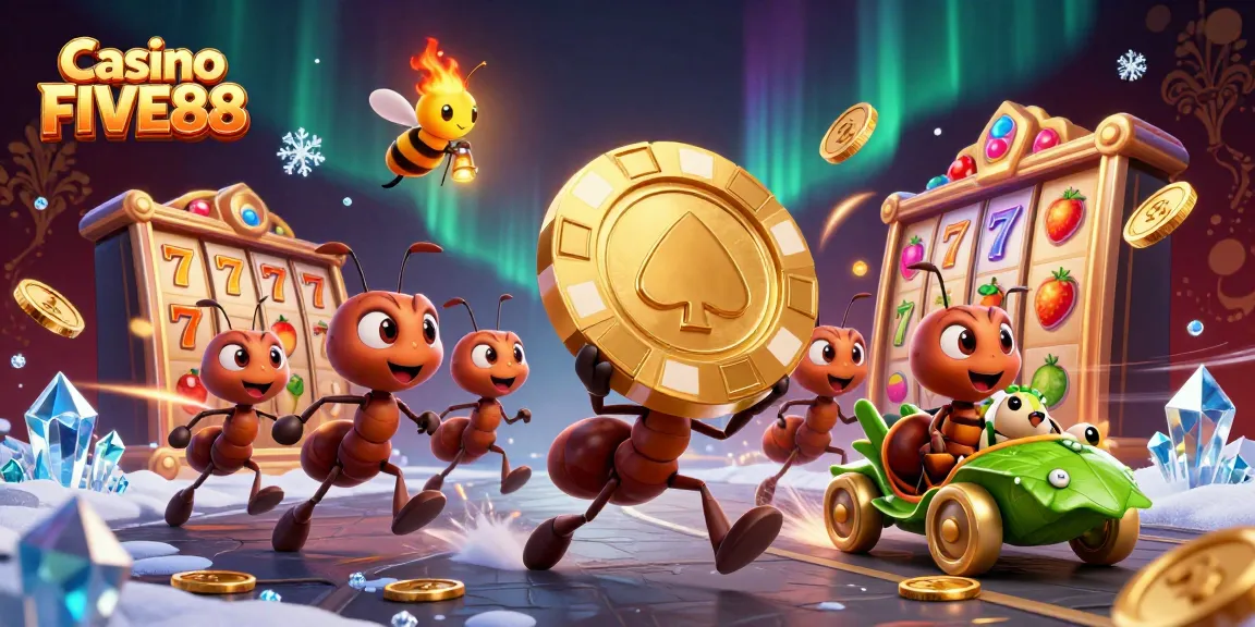 Experience thrilling gameplay at Casino FIVE88 with lively cartoon characters in a rich casino heist.
