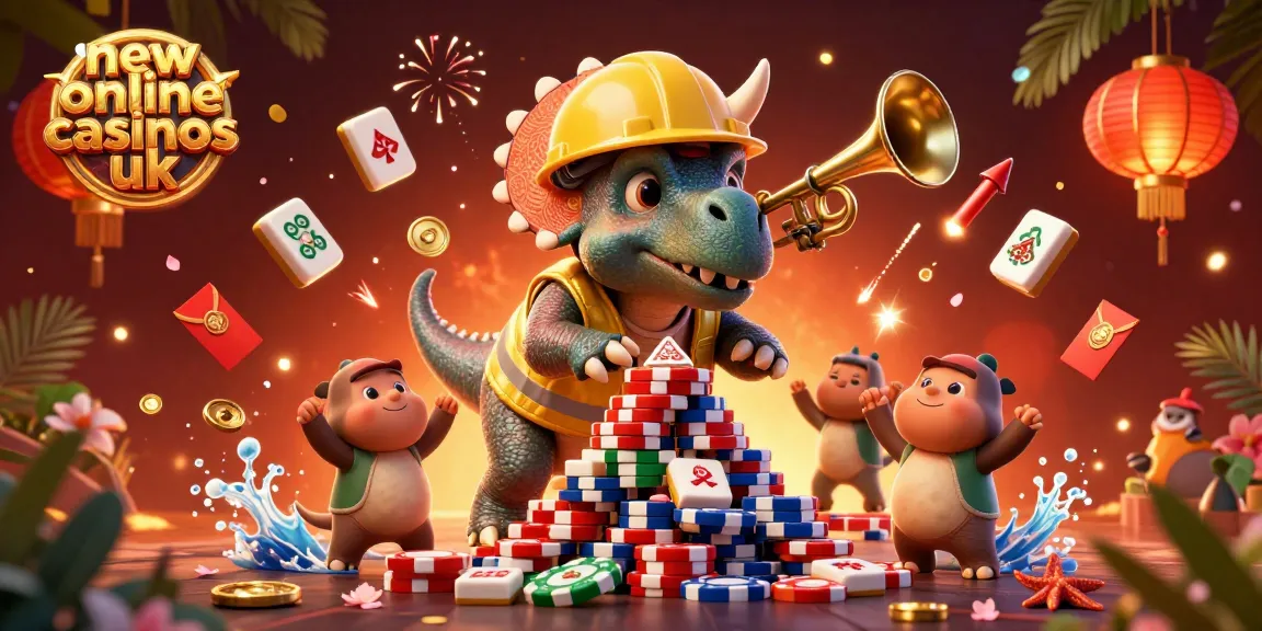 Experience excitement at new online casinos UK with vibrant 3D characters building poker chip pyramids.
