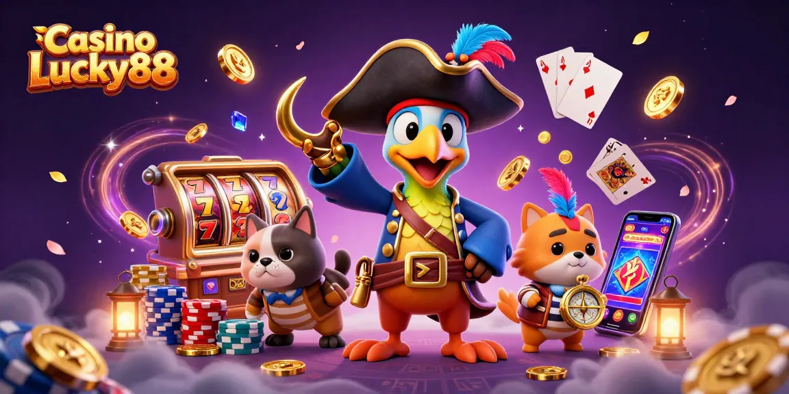 Experience the excitement of Casino Lucky88 with characters and casino motifs dynamically illustrated.