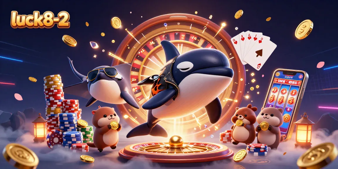 Experience luck8-2 excitement with a vibrant casino scene featuring animated sea creatures and dynamic gambling elements.