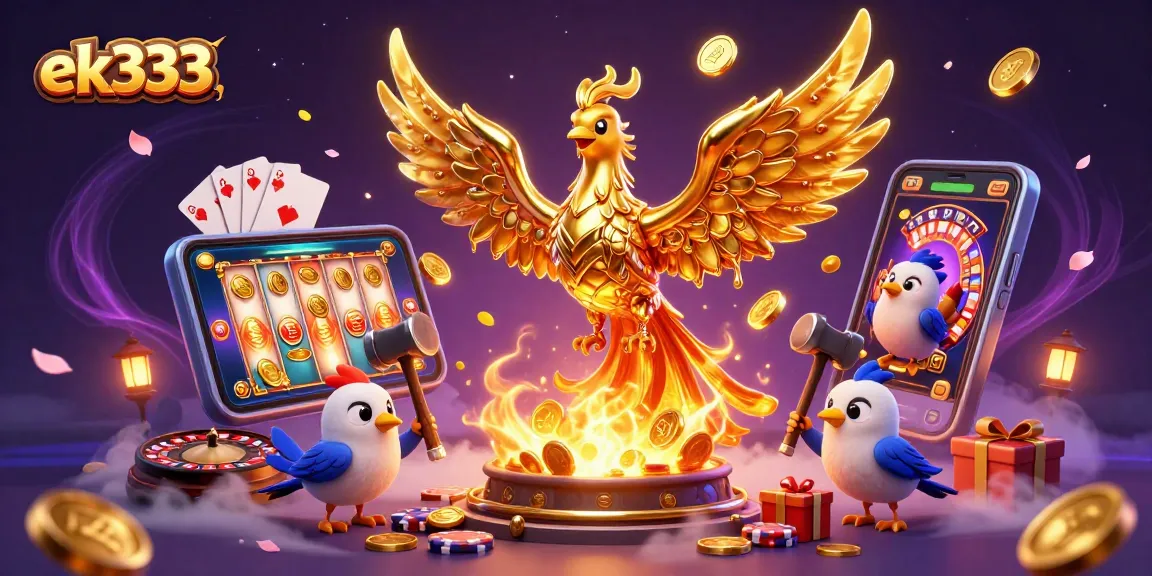Spin and win on the ek333 slots with golden phoenix and casino elements in a vibrant 3D scene.