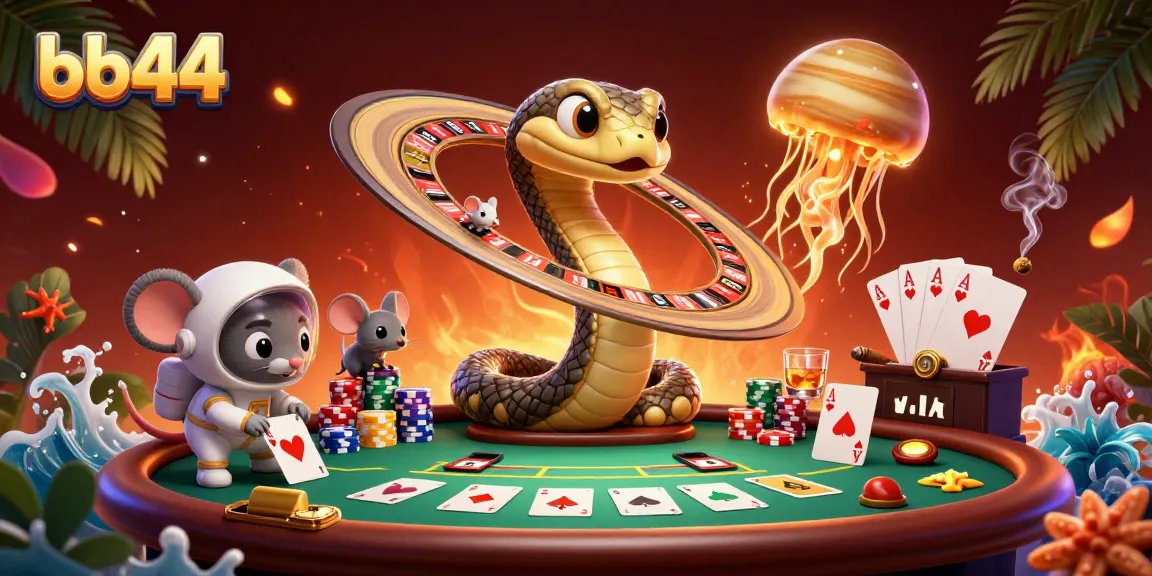 Experience thrilling bets at bb44 as astronaut mice interact with a cosmic dealer in this vibrant casino scene.