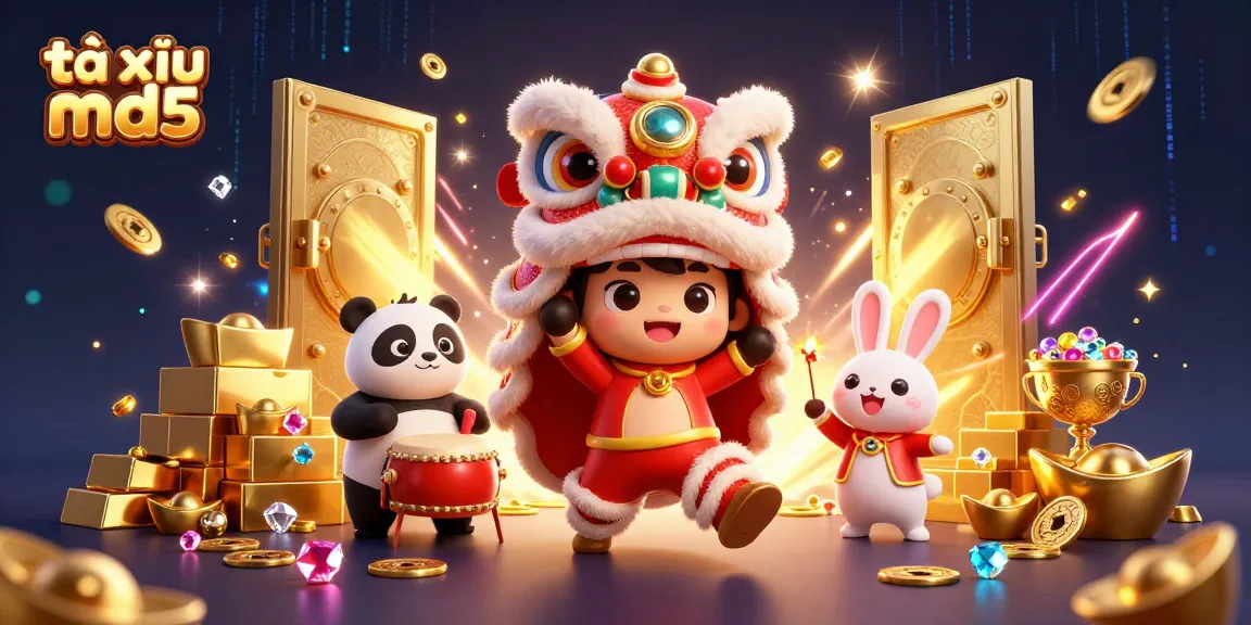 Engage in the thrilling world of tài xỉu md5 with a lively lion dance and festive treasures!