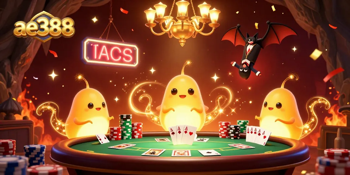 Experience the thrill of ae388 casino with glowworms lighting up a dynamic cave scene featuring poker action.